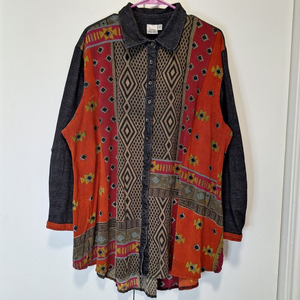 Parsley & Sage Western Tribal Button Up Long Sleeve Shirt Womens 3X